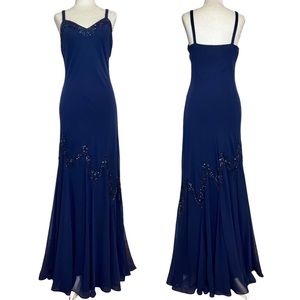 XSCAPE Sleek Mermaid Silhouette Beaded Maxi Dress. Size 8